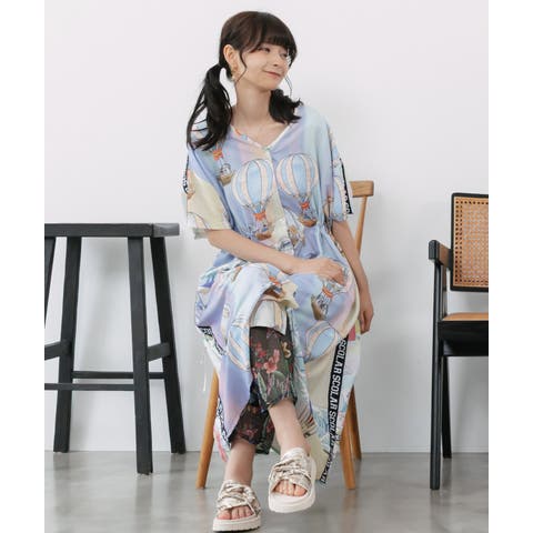 アートコラージュ柄 シャツワンピース[品番：SRSW0002455]｜ScoLar