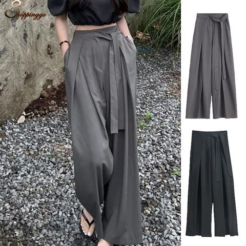 shoppinggo（ショッピングゴー） | 夏服 ワイドパンツ テーパードパンツ サマーパンツ ストレート ウエストリボン パンツ ズボン ゆったり
