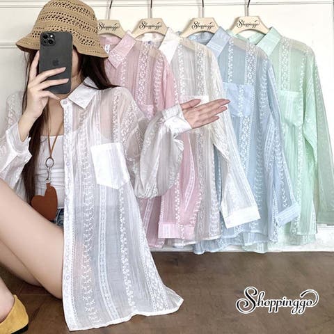 shoppinggo（ショッピングゴー） | シャツカーディガン 3Dフラワープリント 透け感 UV対策 シャツ 花柄サマーカーディガン 薄手 夏カーディガン おしゃれ レディース 長袖 アウター