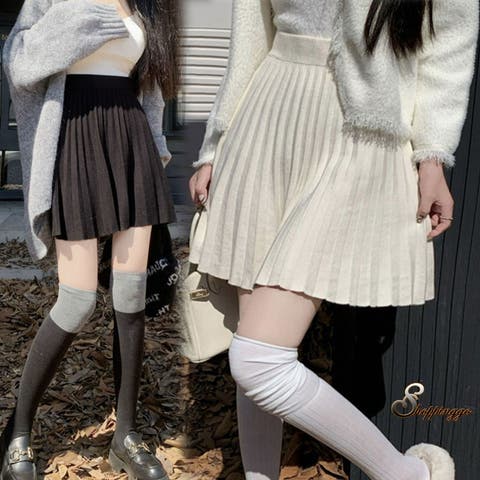 shoppinggo（ショッピングゴー） | ニットスカート 秋冬 プリーツスカート ニット 黒 無地スカート ショートスカート ハイウェスト ボトムス 着痩せ 通勤 オシャレ