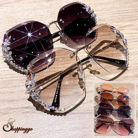 shoppinggo（ショッピングゴー） | サングラス フレームレス 紫外線カット ラインストーン 眼鏡 メガネ 小顔効果 大きめ 軽量 韓国風トレンド