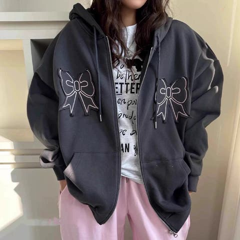 17kg(イチナナキログラム) | 甘辛系ガールズ☆リボンワッペン刺繍ジップパーカー