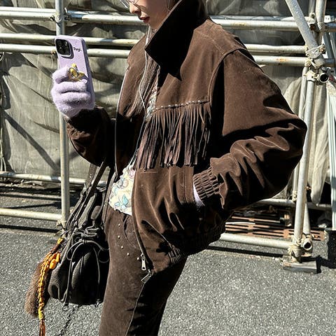 17kg（イチナナキログラム） | ユニセックス☆スエード中綿ジャケットフリンジスタッズ付