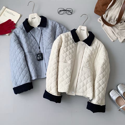 17kg（イチナナキログラム） | ゆるカワコーデ☆ダイヤキルト中綿ジャケットショート丈コーデュロイ切替中綿アウター