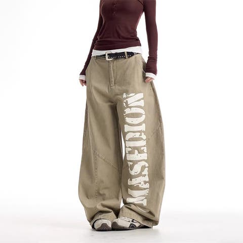 17kg（イチナナキログラム） | ユニセックス☆プリント入りバナナシルエットワークデニム ハイストリート ルーズワイドパンツ