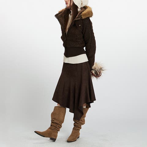 17kg（イチナナキログラム） | リラックスコレクター☆裏起毛・中綿入り ファー襟付き ショート丈 フード付きジャケット