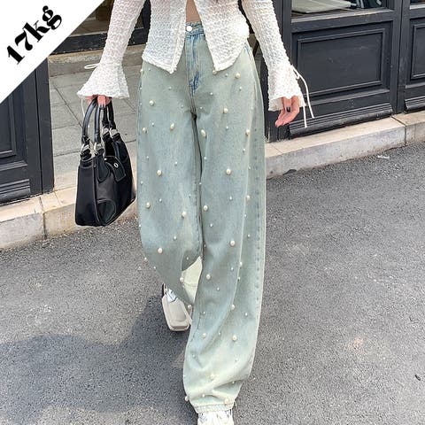 17kg（イチナナキログラム） | 【SHOPLIST限定】パール付きデザイン感のあるハイウエストでスリムなストレートレッグのデニムパンツ