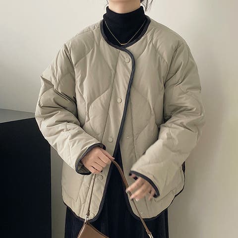 17kg（イチナナキログラム） | 【SHOPLIST限定】韓国ファッション オフィスバイカラー切替ノーカラー ダイヤ柄コート