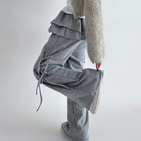 17kg（イチナナキログラム） | レースフリル裾＆タイアップデザイン!ストレッチ素材のゆったりワイドパンツ