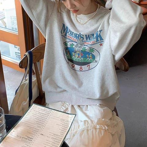 17kg（イチナナキログラム） | 配色プリントスウェットゆるシルエット 白グレー【春】気負わず快適