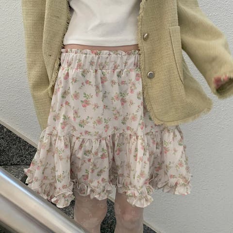 17kg（イチナナキログラム） | 小花柄 フリルヘム スカート ミニスカート ウエストゴムゆるカワコーデ☆