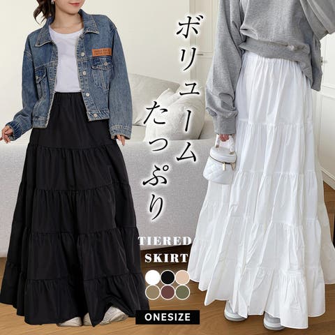 teddyshop（テディショップ） | スカート ティアードスカート ロング丈 フレアスカート ロングスカート 全6色 春 夏 韓国ファッション おしゃれ かわいい 白 無地 シンプル ゆったり ふんわり Aライン 薄手 裏地あり ウエストゴム リラックス カジュアル きれいめ ガーリー ラフ