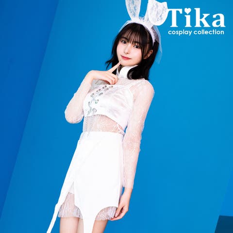 Tika（ティカ） | フラワーレースバニーガールコスチューム5点セット ハロウィンコスプレ ミステリアスバニーガール セットアップ Ｍサイズ ホワイト さきな Tika ティカ