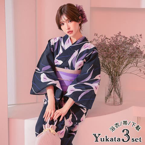 華やか菊×グレー地浴衣3点セット 浴衣セット レディース浴衣