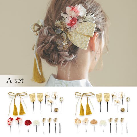 Tika（ティカ） | フラワー×和風ヘアアクセサリー16点セット 浴衣小物 浴衣アクセサリー 組紐 髪紐 リボン Tika ティカ