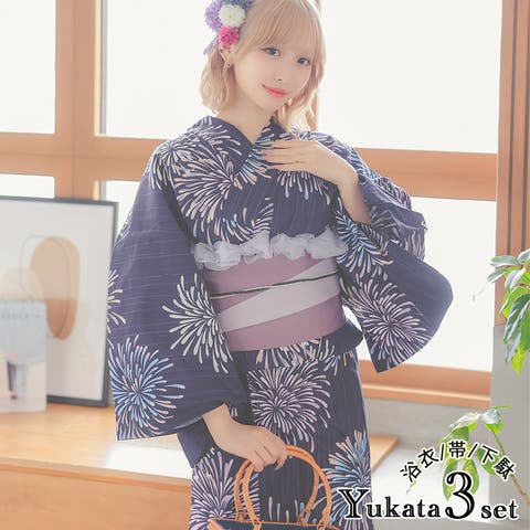 浴衣] 妖艶 ベージュ地にヴィンテージフラワー 3点セット