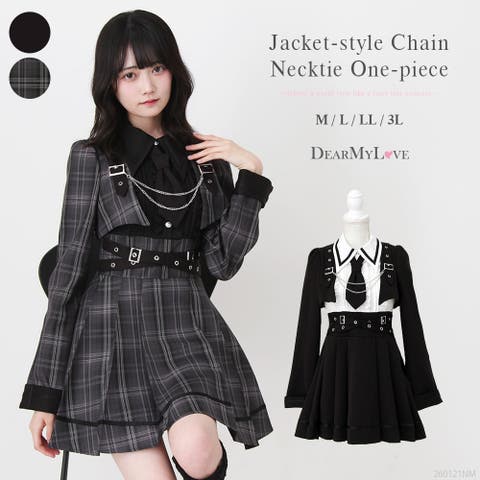 夢展望（ユメテンボウ） | ジャケット風チェーンネクタイベルトプリーツワンピース 量産型 地雷系 夢展望 DearMyLove（ディアマイラブ）