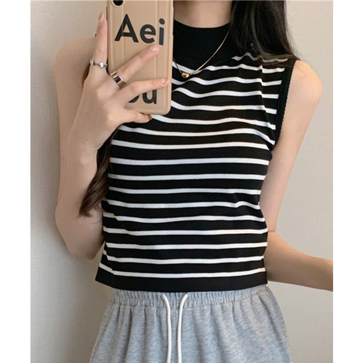 ARCHIVIO アルチビオ ハイネック ノースリーブTシャツ ボーダー