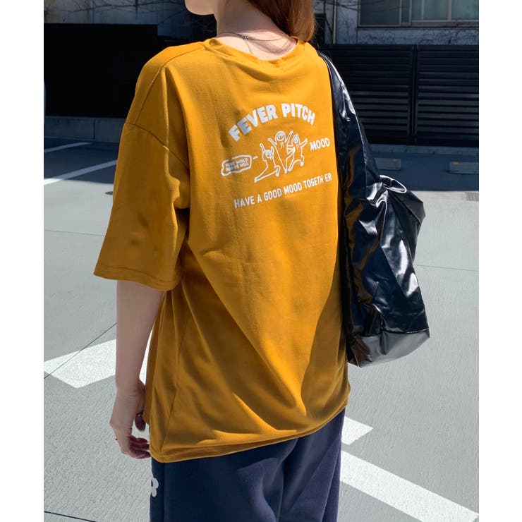 イエロー Tシャツ バックプリント 送料無料 メンズ トップス Tシャツ ビックシルエット お花 花柄