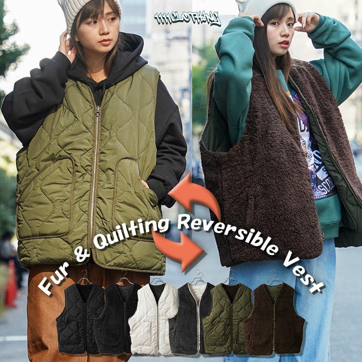 ◇ファー×キルティング リバーシブルベスト◇ キルティング ◇ファー×キルティング リバーシブルベスト◇ キルティング