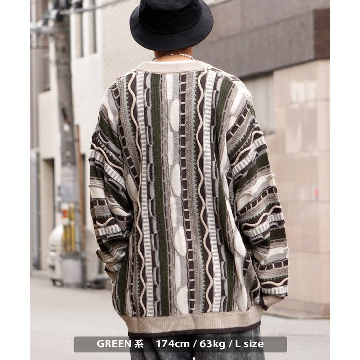 希少デザイン　upperupper 3Dニット　ヴィンテージ　メンズ　サルエル クージー風 総柄 3Dニット アクリルニットセーター メンズXL