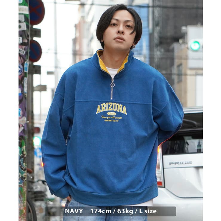 【即完売モデル】ウィンダンシー☆ハーフジップスウェット ネイビー 刺繍ロゴ 即完売モデル】ウィンダンシー☆ハーフジップスウェット