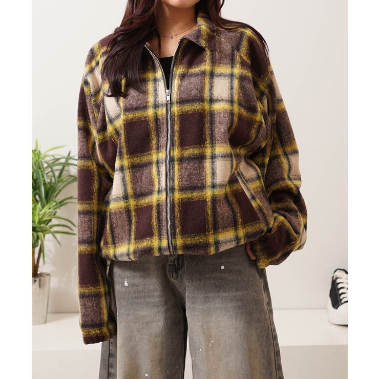 BROWN | オンブレチェック ドルマンスリーブ ジャケット | ONE 4 PREMIUM