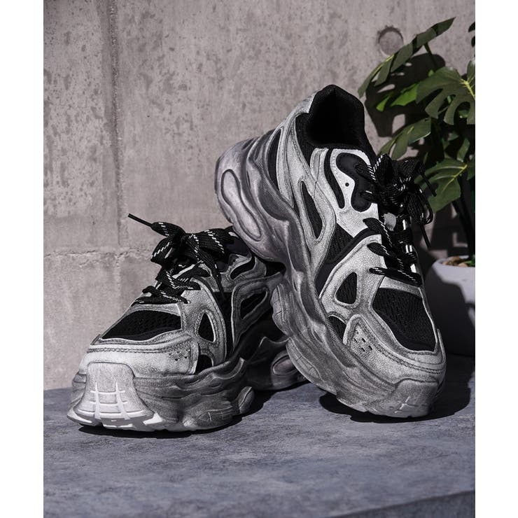 BLACK | DIRTY加工 ダットスニーカー 靴 | ONE 4 PREMIUM