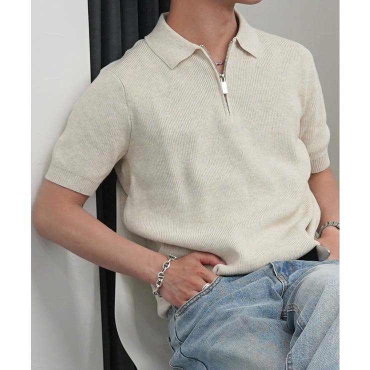 BEIGE | ハーフジップ ニット ポロシャツ | ONE 4 PREMIUM
