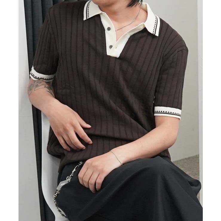 BROWN | ニットポロ メンズ 半袖 | ONE 4 PREMIUM