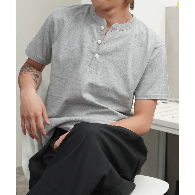 GRAY | クロップド Tシャツ ヘンリーネック | ONE 4 PREMIUM