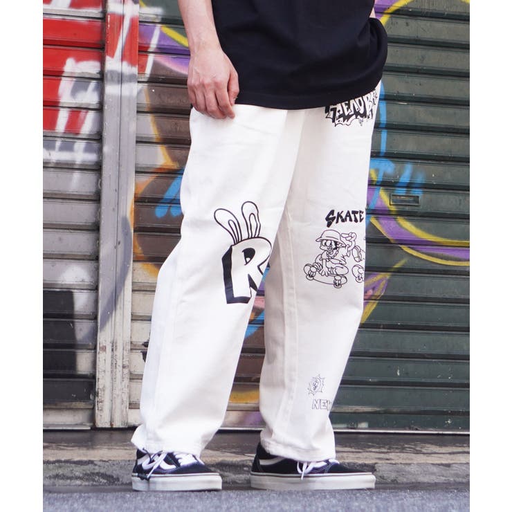 SALE セール 在庫処分 メンズストリート ホワイトジーンズパンツ ワンフォークロージング 1111clothing ワイドデニム メンズ