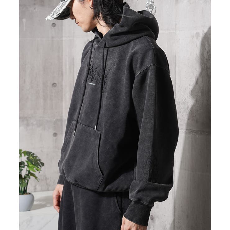 BLACK | トライバル柄 ピグメント パーカー | ONE 4 PREMIUM