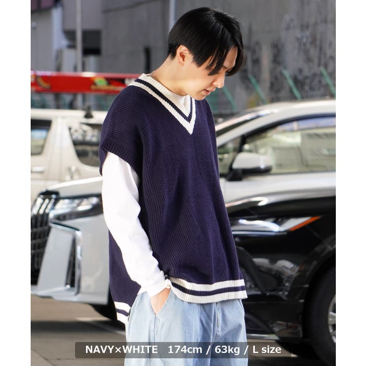 ニットベスト メンズ チルデンニット[品番：OCGW0003025]｜ONE 4