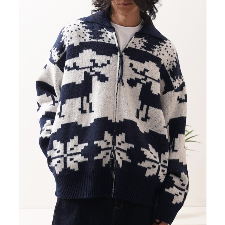 NAVY | カウチン ニット ダブルジップ | ONE 4 PREMIUM