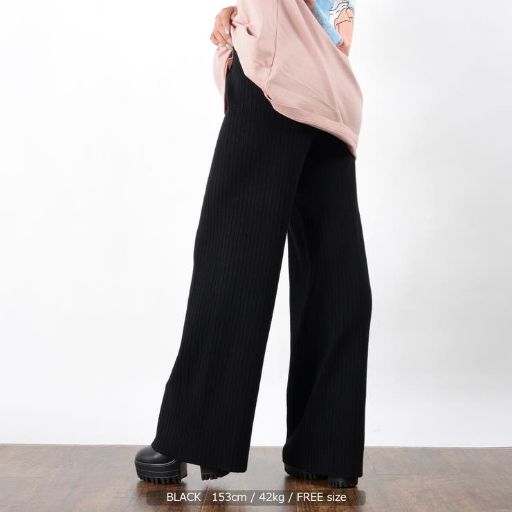 PROTAGONISTA ウール リブニット パンツ リブ編み ブラック フレア a011_1_600.jpg