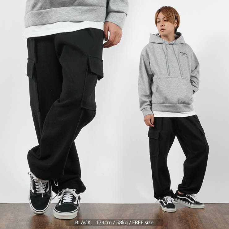 ブラックカーゴパンツ スウェット素材 カーゴ ジョッパーズパンツ ジョガーパンツ 黒 ブラック フリー