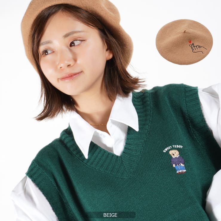 ベレー帽レディースベレーメンズ帽子◆指ハートウールベレー帽◆刺繍ハートウール帽子フェルト白ホワイト黒ブラックベージュアイボリー韓国ファッション秋冬秋冬春秋物冬物春物人気かわいい珍しいカジュアルおしゃれ韓国帽子大人シンプル