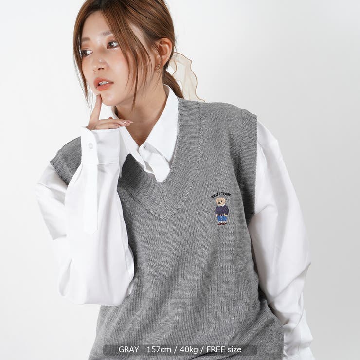 クマ ワンポイント刺繍 ニットベスト[品番：OCGW0002294]｜ONE 4 PREMIUM（ワンフォープレミアム  ）のメンズファッション通販｜SHOPLIST（ショップリスト）