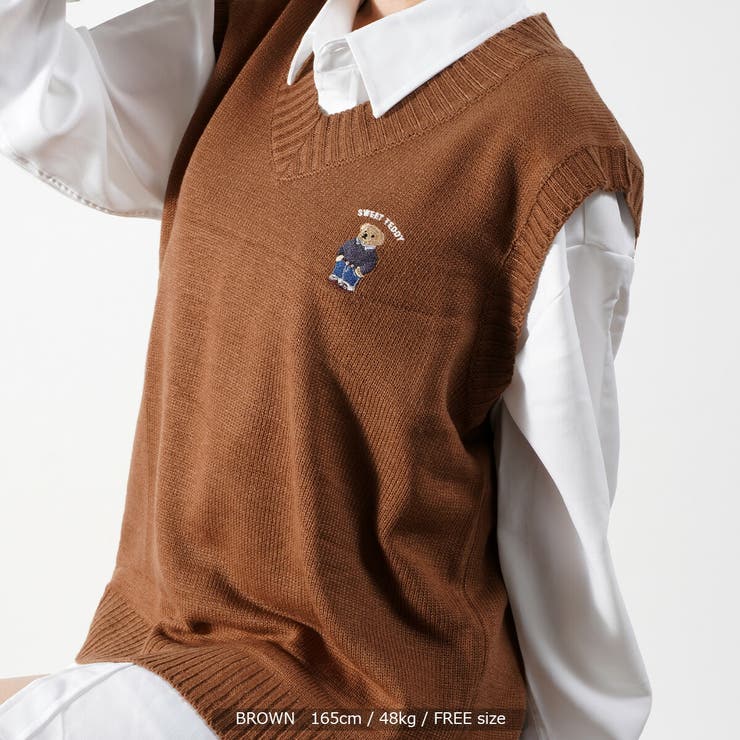 クマ ワンポイント刺繍 ニットベスト[品番：OCGW0002293]｜ONE 4 PREMIUM（ワンフォープレミアム  ）のレディースファッション通販｜SHOPLIST（ショップリスト）