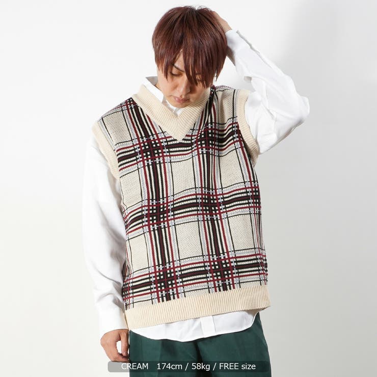 BlackEyePatch チェック柄ニットベスト トップス