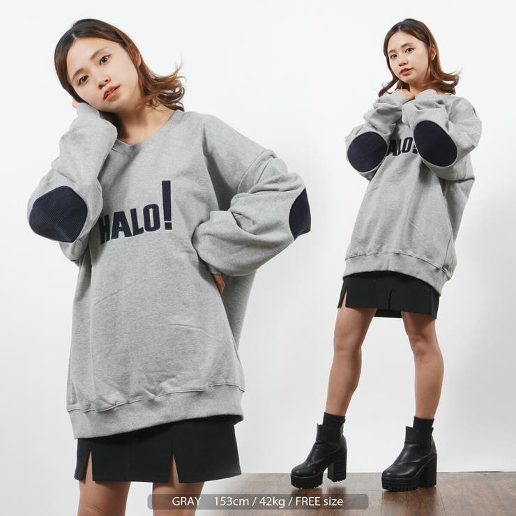 【半額】 ◇HALO刺繍 エルボーパッチ スウェットシャツ◇[品番 トップス