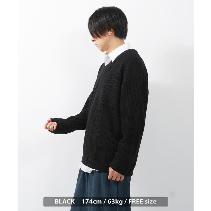 Vネック ニット オーバーサイズ[品番：OCGW0002839]｜ONE 4
