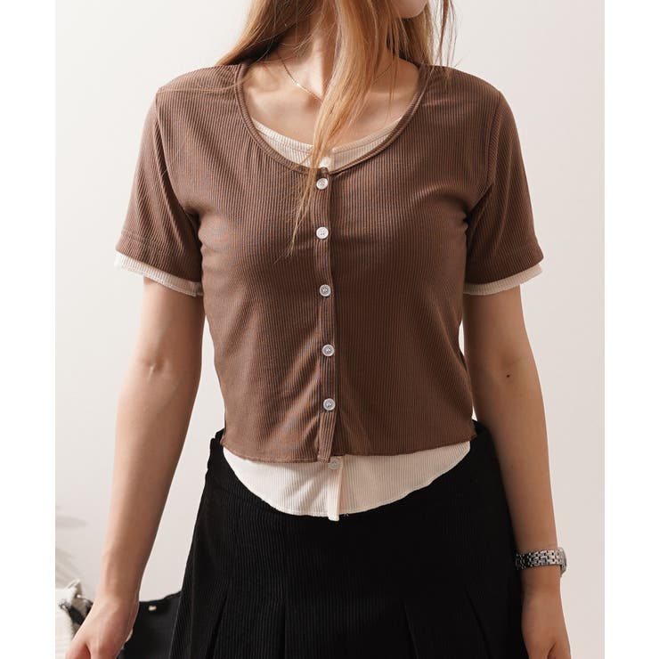 brown | カーディガン レイヤード風 半袖 | ONE 4 PREMIUM