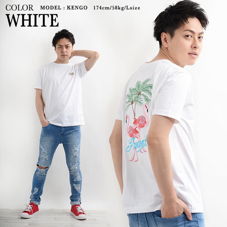総刺繍フラミンゴルーズTシャツ 】刺繍[品番：OCGW0001224]｜ONE 4