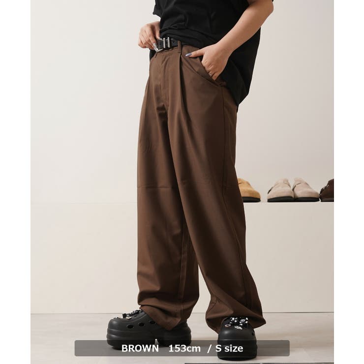 【SUKALA】エンボスリーフワイドパンツ　LLサイズ　チョコレートブラウン ワイドスラックス メンズ スラックス[品番：OCGW0003212]｜ONE 4