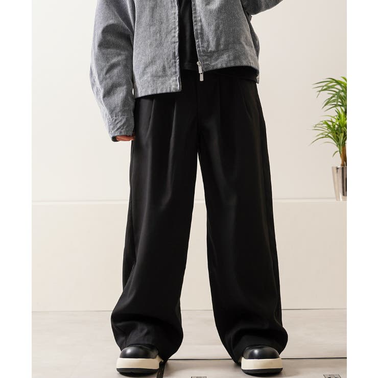 BLACK | 2タック ワイドストレート スラックス | ONE 4 PREMIUM