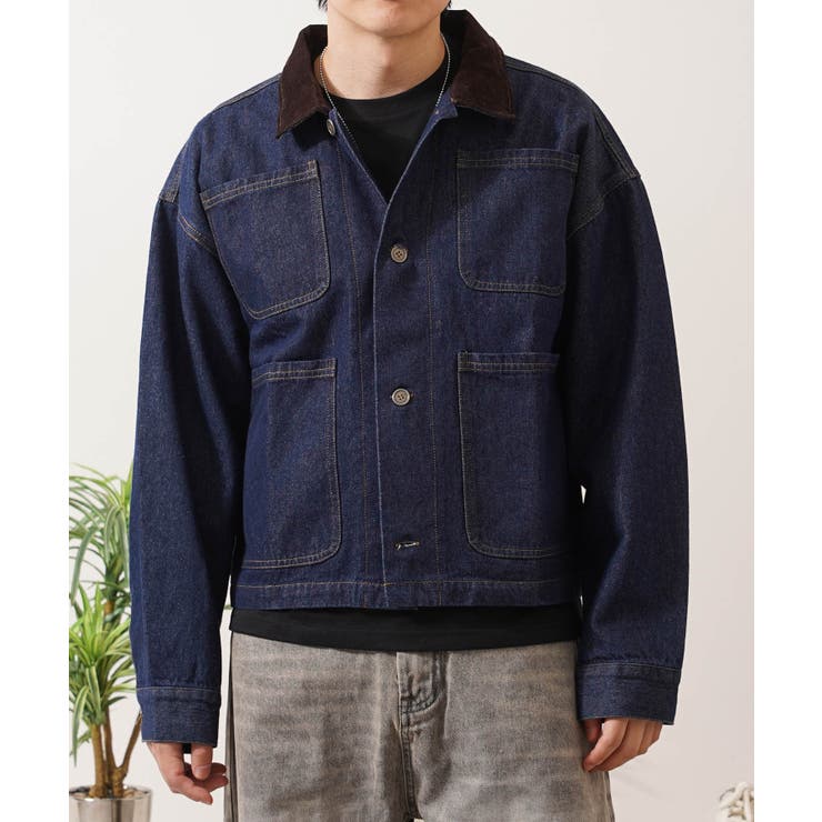 デニム/NAVY | ショート丈 カバーオール メンズ | ONE 4 PREMIUM