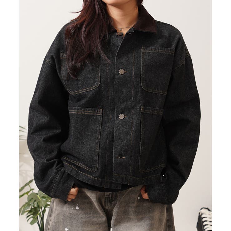 デニム/BLACK | ショート丈 カバーオール メンズ | ONE 4 PREMIUM