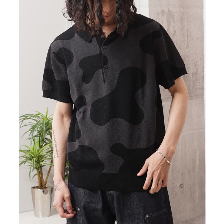 CHARCOAL | ジャガード ニット 半袖 | ONE 4 PREMIUM